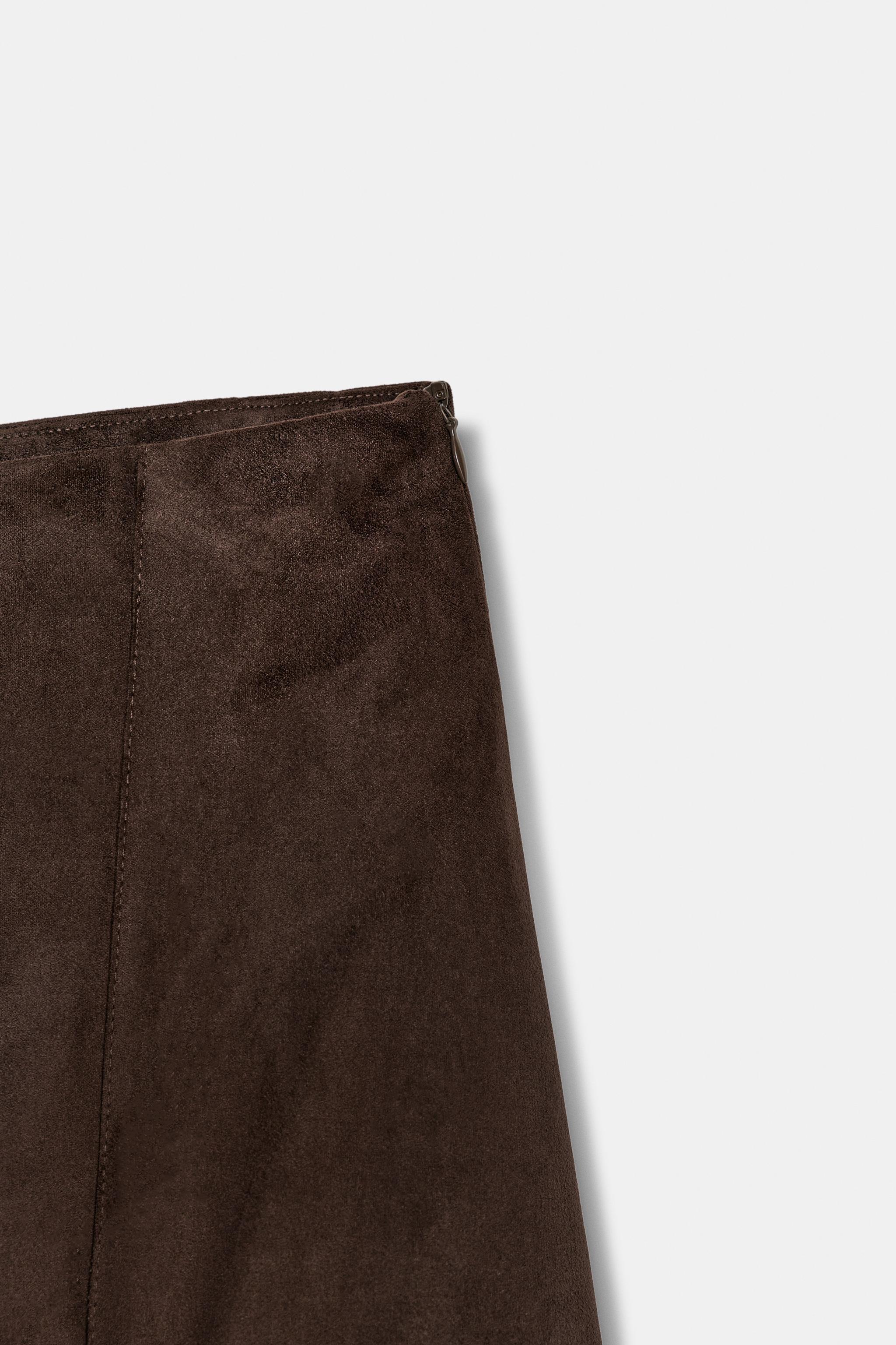 ASYMMETRIC FAUX SUEDE MIDI SKIRT